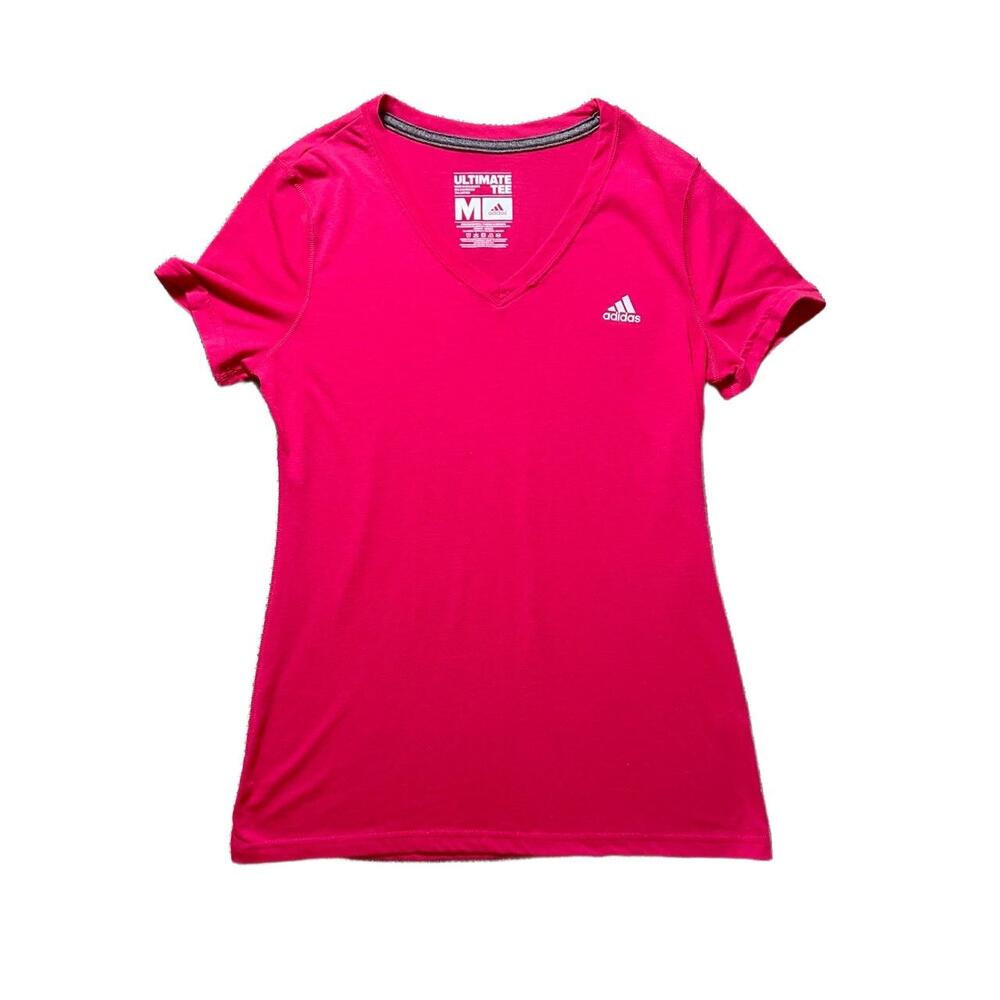 Adidas TShirt Womens Medium Pink Climalite VNeck Athletic Lightweight Breathable